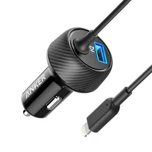 Anker PowerDrive 2 Elite 24W 2-Port Car Charger with Built-in Lightning Cable